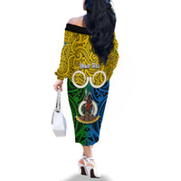 Personalised Vanuatu Malampa Province Family Matching Off Shoulder Long Sleeve Dress and Hawaiian Shirt Pig Tusk Mix Maori Pattern and Namele Leaf LT03 - Polynesian Pride