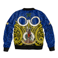 Vanuatu Torba Province Bomber Jacket Pig Tusk Mix Maori Pattern and Namele Leaf LT03 - Polynesian Pride