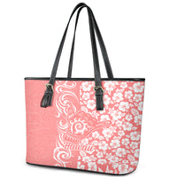 Hawaii Kauai Island Leather Tote Bag Hibiscus Pattern Seamless Tribal Simple Pink Pastel LT03 - Polynesian Pride