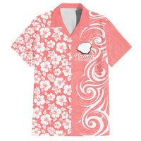 Custom Hawaii Kauai Island Family Matching Summer Maxi Dress and Hawaiian Shirt Hibiscus Pattern Seamless Tribal Simple Pink Pastel LT03 Dad's Shirt - Short Sleeve Pink - Polynesian Pride