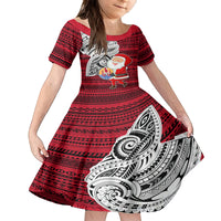 Custom French Polynesia Christmas Family Matching Off Shoulder Maxi Dress and Hawaiian Shirt Santa Hold Seal with Polynesian Tribal Tattoo LT03 Daughter's Dress Red - Polynesian Pride