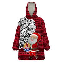 Custom French Polynesia Christmas Wearable Blanket Hoodie Santa Hold Seal with Polynesian Tribal Tattoo LT03 One Size Red - Polynesian Pride