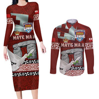 Mate Ma'a Tonga Couples Matching Long Sleeve Bodycon Dress and Long Sleeve Button Shirt Haamonga a Maui and White Dove - Tongan Kupesi Ngatu LT03 Red - Polynesian Pride