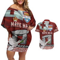 Mate Ma'a Tonga Couples Matching Off Shoulder Short Dress and Hawaiian Shirt Haamonga a Maui and White Dove - Tongan Kupesi Ngatu LT03 Red - Polynesian Pride