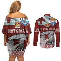 Mate Ma'a Tonga Couples Matching Off Shoulder Short Dress and Long Sleeve Button Shirt Haamonga a Maui and White Dove - Tongan Kupesi Ngatu LT03 - Polynesian Pride