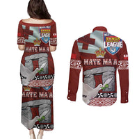 Mate Ma'a Tonga Couples Matching Puletasi and Long Sleeve Button Shirt Haamonga a Maui and White Dove - Tongan Kupesi Ngatu LT03 - Polynesian Pride