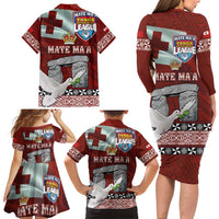 Mate Ma'a Tonga Family Matching Long Sleeve Bodycon Dress and Hawaiian Shirt Haamonga a Maui and White Dove - Tongan Kupesi Ngatu LT03 - Polynesian Pride