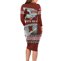 Mate Ma'a Tonga Family Matching Long Sleeve Bodycon Dress and Hawaiian Shirt Haamonga a Maui and White Dove - Tongan Kupesi Ngatu LT03 - Polynesian Pride