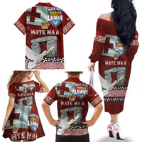 Mate Ma'a Tonga Family Matching Off The Shoulder Long Sleeve Dress and Hawaiian Shirt Haamonga a Maui and White Dove - Tongan Kupesi Ngatu LT03 - Polynesian Pride