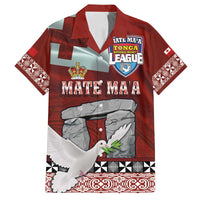 Mate Ma'a Tonga Family Matching Off Shoulder Short Dress and Hawaiian Shirt Haamonga a Maui and White Dove - Tongan Kupesi Ngatu LT03 Dad's Shirt - Short Sleeve Red - Polynesian Pride