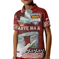Mate Ma'a Tonga Kids Polo Shirt - Ha'amonga a Maui and White Dove - Tongan Kupesi Ngatu LT03 Kid Red - Polynesian Pride
