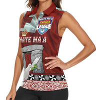 Mate Ma'a Tonga Women Sleeveless Polo Shirt - Ha'amonga a Maui and White Dove - Tongan Kupesi Ngatu LT03 - Polynesian Pride