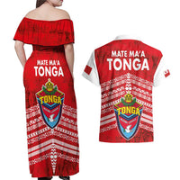 Mate Ma'a Tonga Couples Matching Off Shoulder Maxi Dress and Hawaiian Shirt Double White Dove and Kupesi Ngatu Art Tattoo LT03 - Polynesian Pride