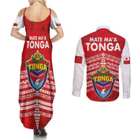 Mate Ma'a Tonga Couples Matching Summer Maxi Dress and Long Sleeve Button Shirt Double White Dove and Kupesi Ngatu Art Tattoo LT03 - Polynesian Pride