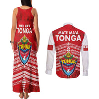 Mate Ma'a Tonga Couples Matching Tank Maxi Dress and Long Sleeve Button Shirt Double White Dove and Kupesi Ngatu Art Tattoo LT03 - Polynesian Pride