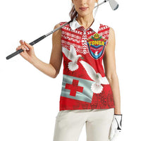 Mate Ma'a Tonga Women Sleeveless Polo Shirt - Double White Dove and Kupesi Ngatu Art Tattoo LT03 - Polynesian Pride