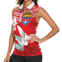 Mate Ma'a Tonga Women Sleeveless Polo Shirt - Double White Dove and Kupesi Ngatu Art Tattoo LT03 - Polynesian Pride