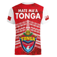 Mate Ma'a Tonga Women V-Neck T-Shirt Double White Dove and Kupesi Ngatu Art Tattoo LT03 - Polynesian Pride
