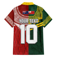 Custom Mate Ma'a Tonga and Australia Kangaroo Family Matching Off Shoulder Maxi Dress and Hawaiian Shirt Nation Seal with Mascot Aboriginal and Tongan Kupesi Ngatu Art LT03 - Polynesian Pride