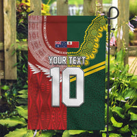 Custom Mate Ma'a Tonga and Australia Kangaroo Garden Flag Nation Seal with Mascot Aboriginal and Tongan Kupesi Ngatu Art LT03 Garden Flag Red - Polynesian Pride