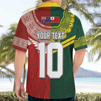 Custom Mate Ma'a Tonga and Australia Kangaroo Hawaiian Shirt Nation Seal with Mascot Aboriginal and Tongan Kupesi Ngatu Art LT03 - Polynesian Pride