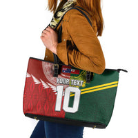 Custom Mate Ma'a Tonga and Australia Kangaroo Leather Tote Bag Nation Seal with Mascot Aboriginal and Tongan Kupesi Ngatu Art LT03 Red - Polynesian Pride