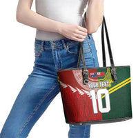 Custom Mate Ma'a Tonga and Australia Kangaroo Leather Tote Bag Nation Seal with Mascot Aboriginal and Tongan Kupesi Ngatu Art LT03 - Polynesian Pride