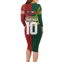 Custom Mate Ma'a Tonga and Australia Kangaroo Long Sleeve Bodycon Dress Nation Seal with Mascot Aboriginal and Tongan Kupesi Ngatu Art LT03 - Polynesian Pride