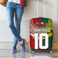 Custom Mate Ma'a Tonga and Australia Kangaroo Luggage Cover Nation Seal with Mascot Aboriginal and Tongan Kupesi Ngatu Art LT03 - Polynesian Pride