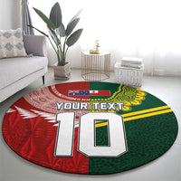 Custom Mate Ma'a Tonga and Australia Kangaroo Round Carpet Nation Seal with Mascot Aboriginal and Tongan Kupesi Ngatu Art LT03 - Polynesian Pride