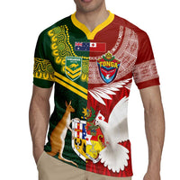 Custom Mate Ma'a Tonga and Australia Kangaroo Rugby Jersey Nation Seal with Mascot Aboriginal and Tongan Kupesi Ngatu Art LT03 - Polynesian Pride