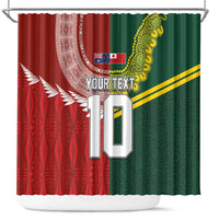 Custom Mate Ma'a Tonga and Australia Kangaroo Shower Curtain Nation Seal with Mascot Aboriginal and Tongan Kupesi Ngatu Art LT03 Red - Polynesian Pride