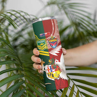 Custom Mate Ma'a Tonga and Australia Kangaroo Skinny Tumbler Nation Seal with Mascot Aboriginal and Tongan Kupesi Ngatu Art LT03 - Polynesian Pride