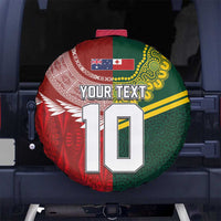 Custom Mate Ma'a Tonga and Australia Kangaroo Spare Tire Cover Nation Seal with Mascot Aboriginal and Tongan Kupesi Ngatu Art LT03 - Polynesian Pride
