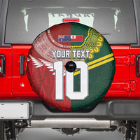 Custom Mate Ma'a Tonga and Australia Kangaroo Spare Tire Cover Nation Seal with Mascot Aboriginal and Tongan Kupesi Ngatu Art LT03 - Polynesian Pride
