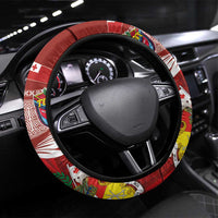 Mate Ma'a Tonga and Australia Kangaroo Steering Wheel Cover Nation Seal with Mascot Aboriginal and Tongan Kupesi Ngatu Art LT03 Universal Fit Red - Polynesian Pride