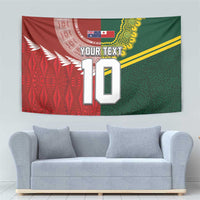 Custom Mate Ma'a Tonga and Australia Kangaroo Tapestry Nation Seal with Mascot Aboriginal and Tongan Kupesi Ngatu Art LT03 - Polynesian Pride