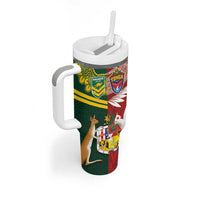 Custom Mate Ma'a Tonga and Australia Kangaroo Tumbler With Handle Nation Seal with Mascot Aboriginal and Tongan Kupesi Ngatu Art LT03 - Polynesian Pride