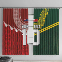 Custom Mate Ma'a Tonga and Australia Kangaroo Window Curtain Nation Seal with Mascot Aboriginal and Tongan Kupesi Ngatu Art LT03 With Hooks Red - Polynesian Pride