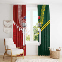 Custom Mate Ma'a Tonga and Australia Kangaroo Window Curtain Nation Seal with Mascot Aboriginal and Tongan Kupesi Ngatu Art LT03 - Polynesian Pride