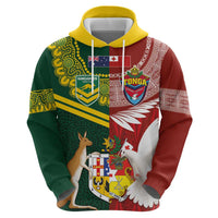 Custom Mate Ma'a Tonga and Australia Kangaroo Zip Hoodie Nation Seal with Mascot Aboriginal and Tongan Kupesi Ngatu Art LT03 - Polynesian Pride