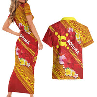 Rotuma Island Couples Matching Short Sleeve Bodycon Dress and Hawaiian Shirt Fijian Tapa with Polynesian Art and Hibiscus LT03 - Polynesian Pride