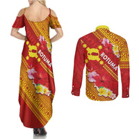 Rotuma Island Couples Matching Summer Maxi Dress and Long Sleeve Button Shirt Fijian Tapa with Polynesian Art and Hibiscus LT03 - Polynesian Pride