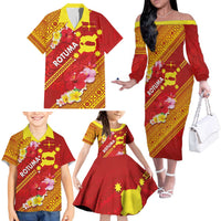 Rotuma Island Family Matching Off The Shoulder Long Sleeve Dress and Hawaiian Shirt Fijian Tapa with Polynesian Art and Hibiscus LT03 - Polynesian Pride