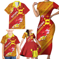 Rotuma Island Family Matching Short Sleeve Bodycon Dress and Hawaiian Shirt Fijian Tapa with Polynesian Art and Hibiscus LT03 - Polynesian Pride