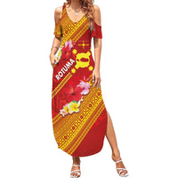 Rotuma Island Family Matching Summer Maxi Dress and Hawaiian Shirt Fijian Tapa with Polynesian Art and Hibiscus LT03 Mom's Dress Red - Polynesian Pride