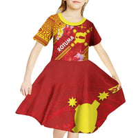 Rotuma Island Kid Short Sleeve Dress Fijian Tapa with Polynesian Art and Hibiscus LT03 - Polynesian Pride