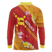 Rotuma Island Long Sleeve Polo Shirt Fijian Tapa with Polynesian Art and Hibiscus LT03 - Polynesian Pride