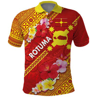 Rotuma Island Polo Shirt Fijian Tapa with Polynesian Art and Hibiscus LT03 Red - Polynesian Pride