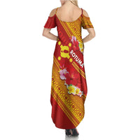 Rotuma Island Summer Maxi Dress Fijian Tapa with Polynesian Art and Hibiscus LT03 - Polynesian Pride